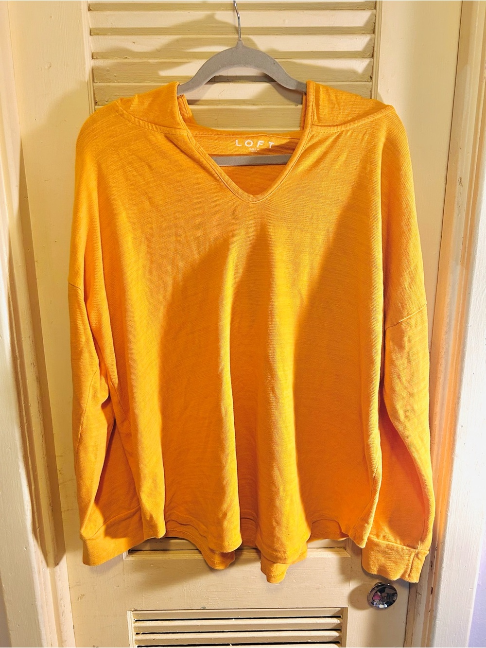 LOFT Bright Yellow V-Neck Hooded Sweater